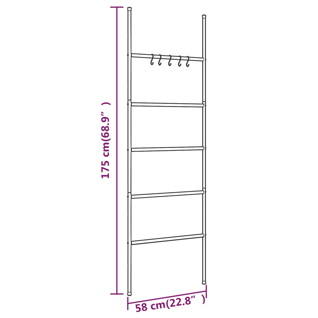 Toalheiro Escada com 5 Níveis Preto 58x175 cm Ferro