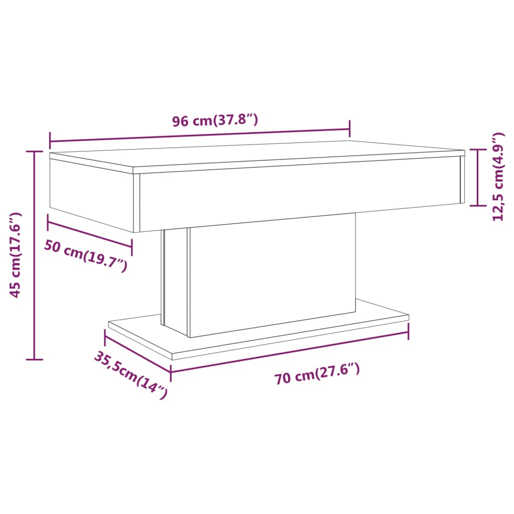Mesa de centro 96x50x45 cm derivados de madeira cinzento sonoma