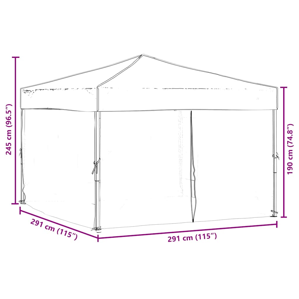 Tenda para festas dobrável com paredes laterais 3x3 m creme