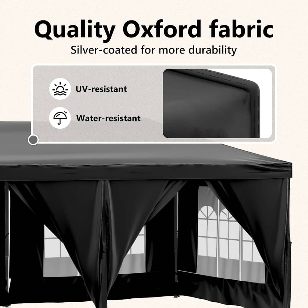 Tenda para festas dobrável com paredes laterais 3x6 m preto