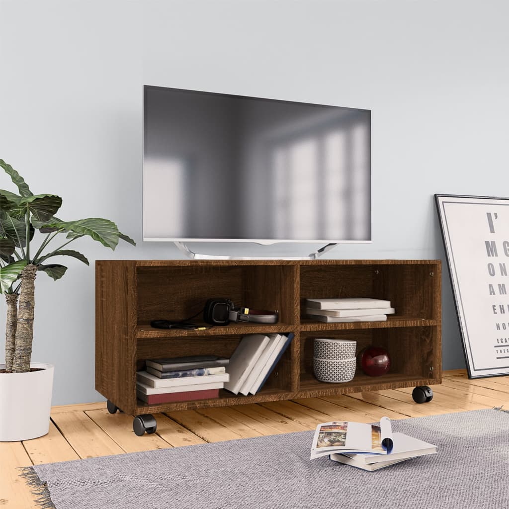 Móvel de TV com rodas 90x35x35cm derivados madeira cinza sonoma
