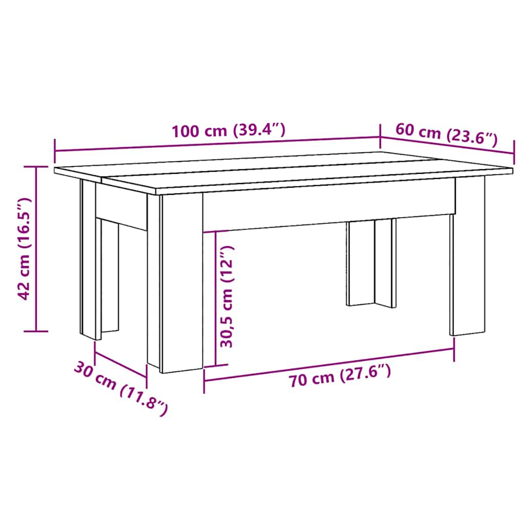 Mesa de centro 100x60x42cm derivados de madeira cinzento sonoma