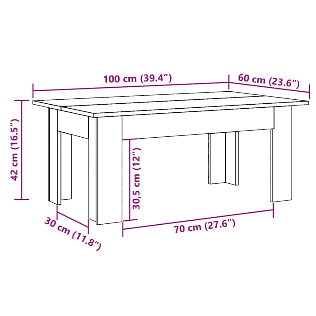 Mesa de centro 100x60x42cm derivados de madeira cinzento sonoma