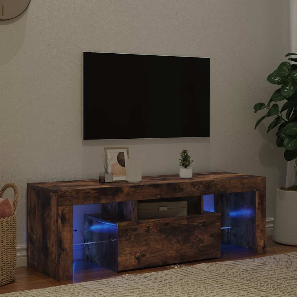 Móvel de TV com luzes LED 120x35x40 cm cinzento sonoma