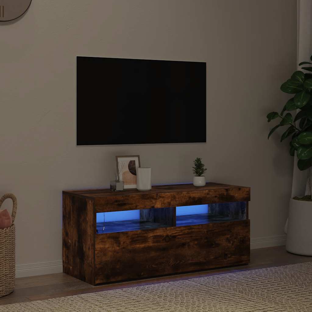 Móvel de TV com luzes LED 90x35x40 cm cinzento sonoma