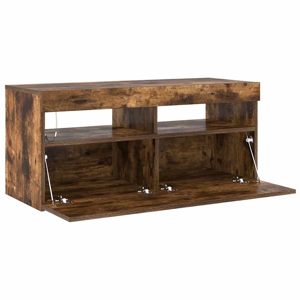 Móvel de TV com luzes LED 90x35x40 cm cinzento sonoma