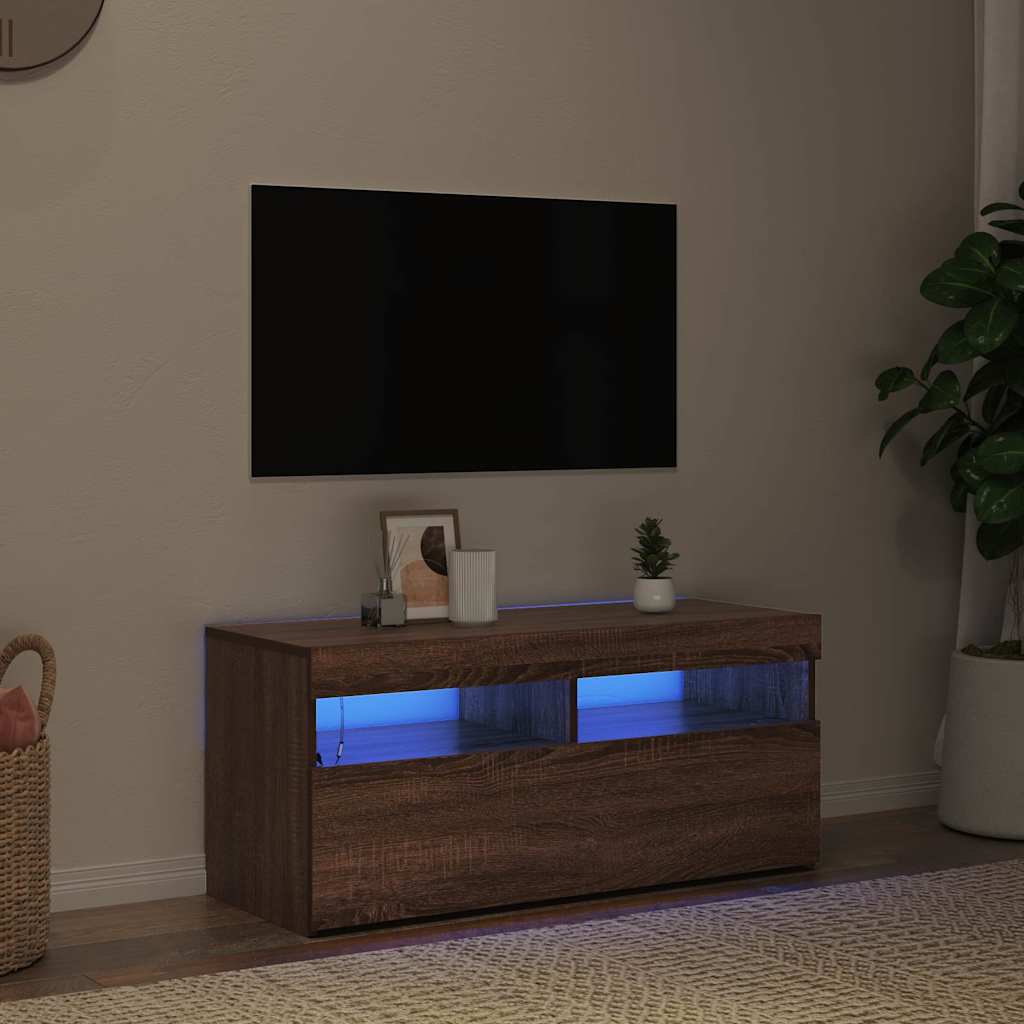 Móvel de TV com luzes LED 90x35x40 cm cinzento sonoma
