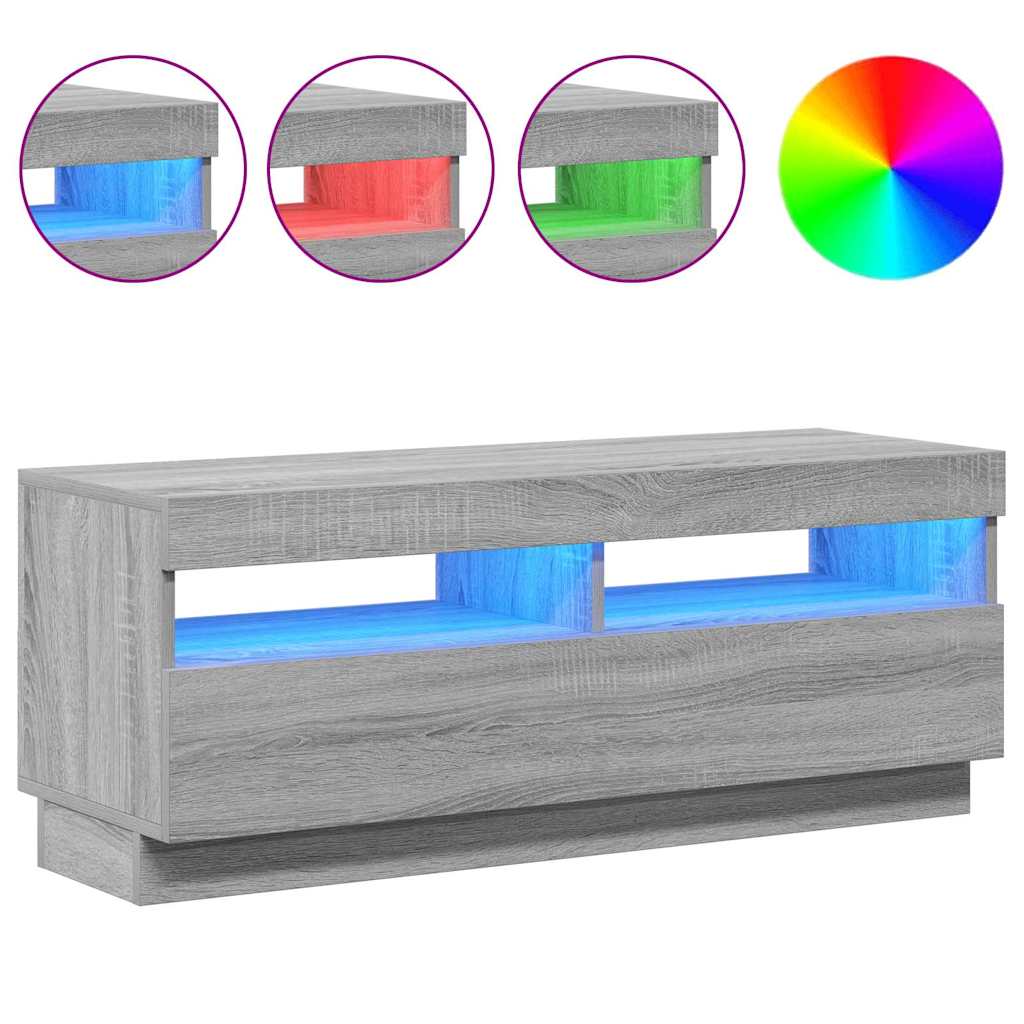 Móvel de TV com luzes LED 80x35x40 cm sonoma cinzento