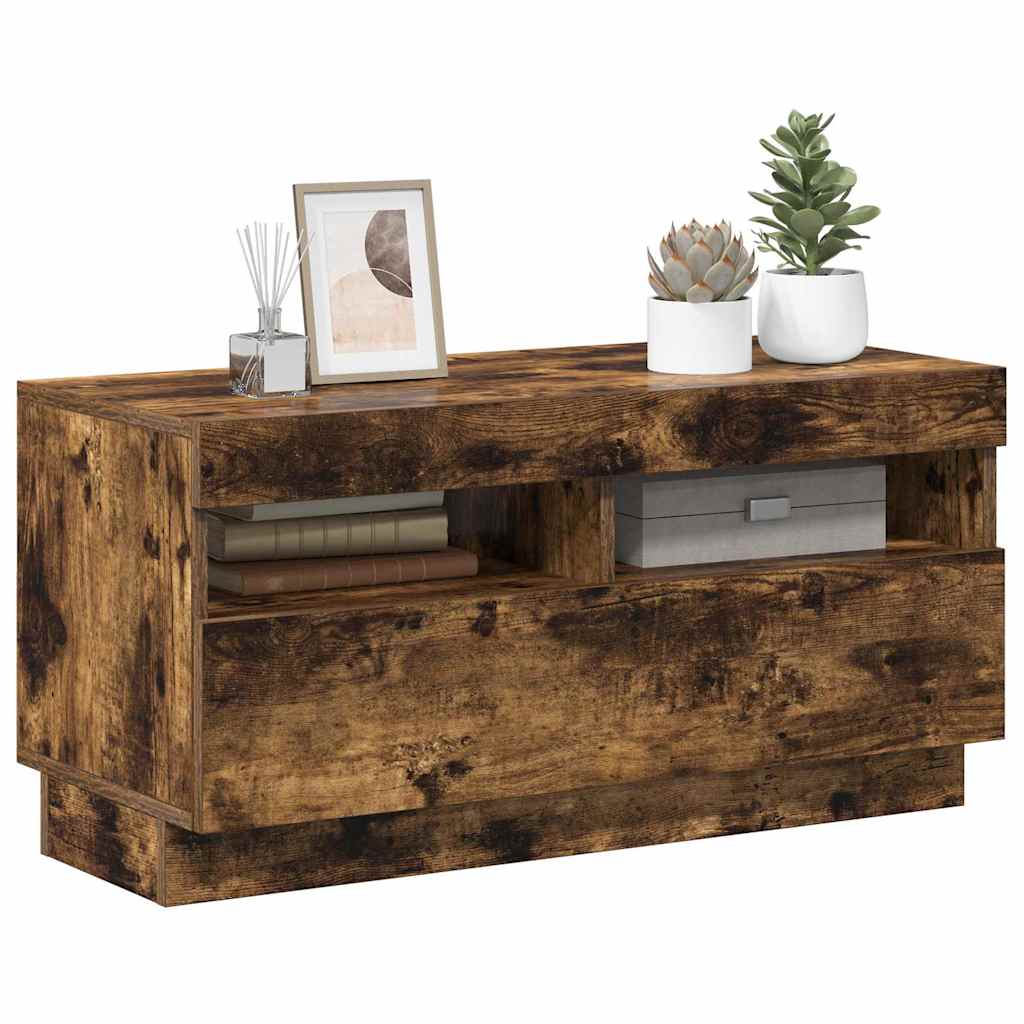 Móvel de TV com luzes LED 80x35x40 cm sonoma cinzento