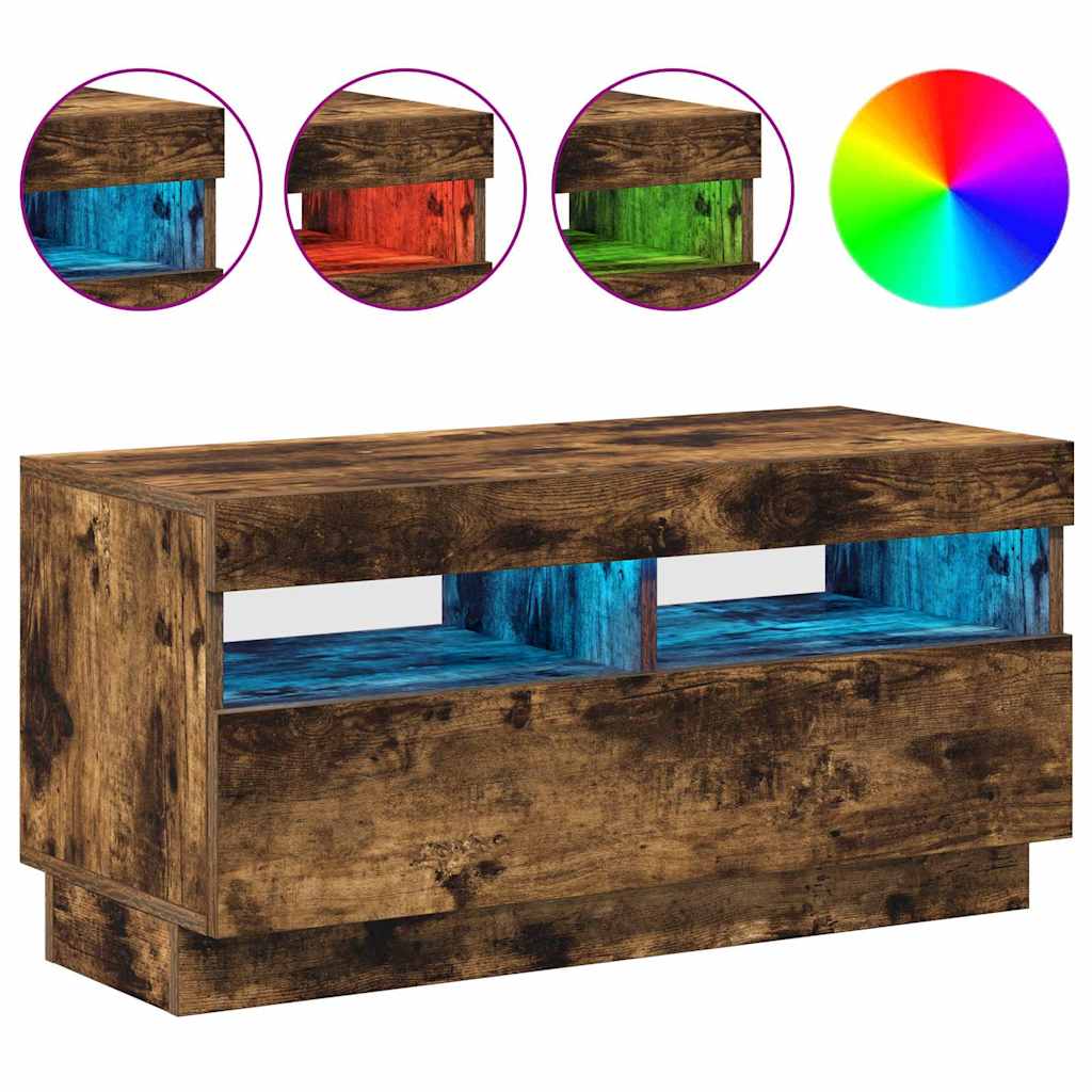 Móvel de TV com luzes LED 80x35x40 cm sonoma cinzento