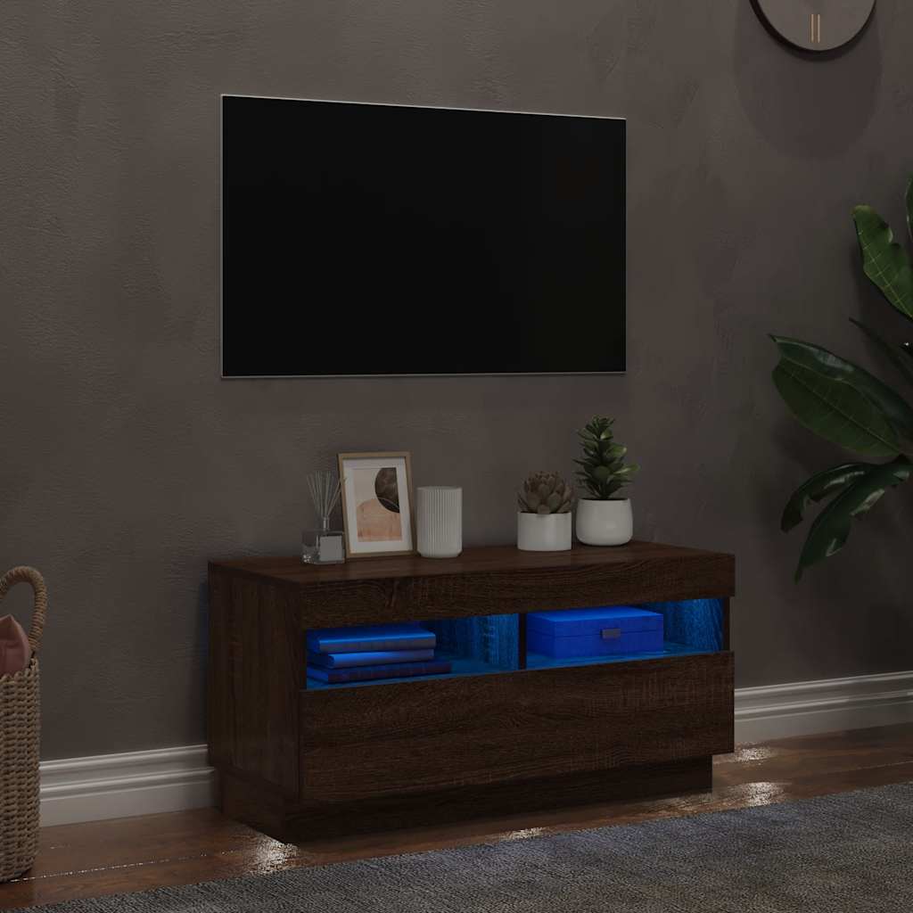 Móvel de TV com luzes LED 80x35x40 cm sonoma cinzento