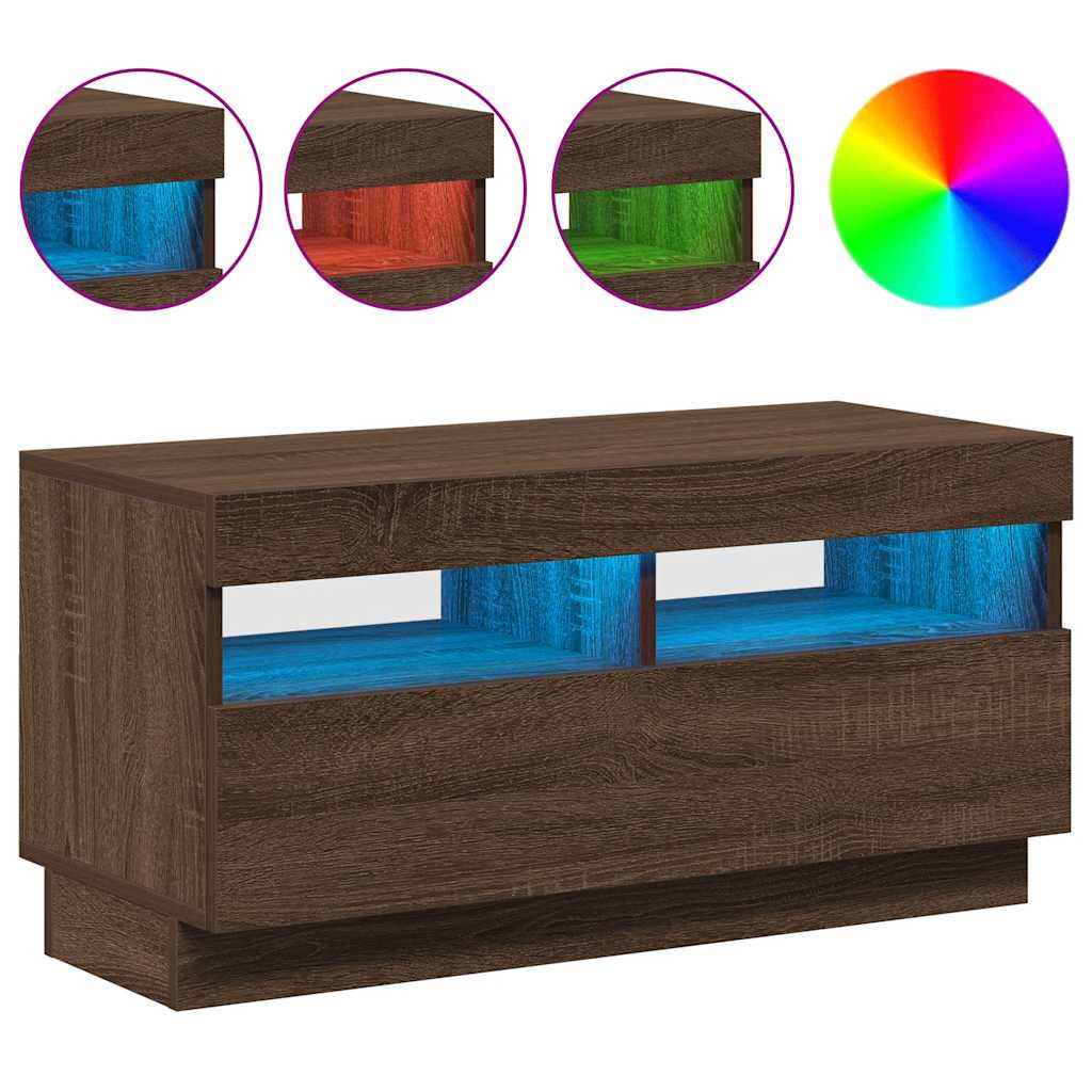 Móvel de TV com luzes LED 80x35x40 cm sonoma cinzento