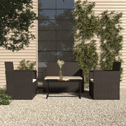4 pcs conjunto lounge de exterior c/ almofadões vime PE preto