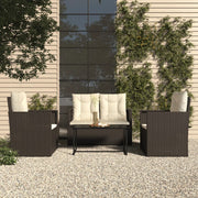 4 pcs conjunto lounge de exterior c/ almofadões vime PE preto