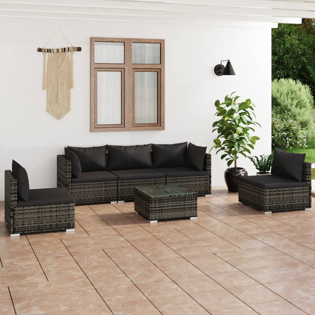 9 pcs conjunto lounge de jardim c/ almofadões vime PE cinzento