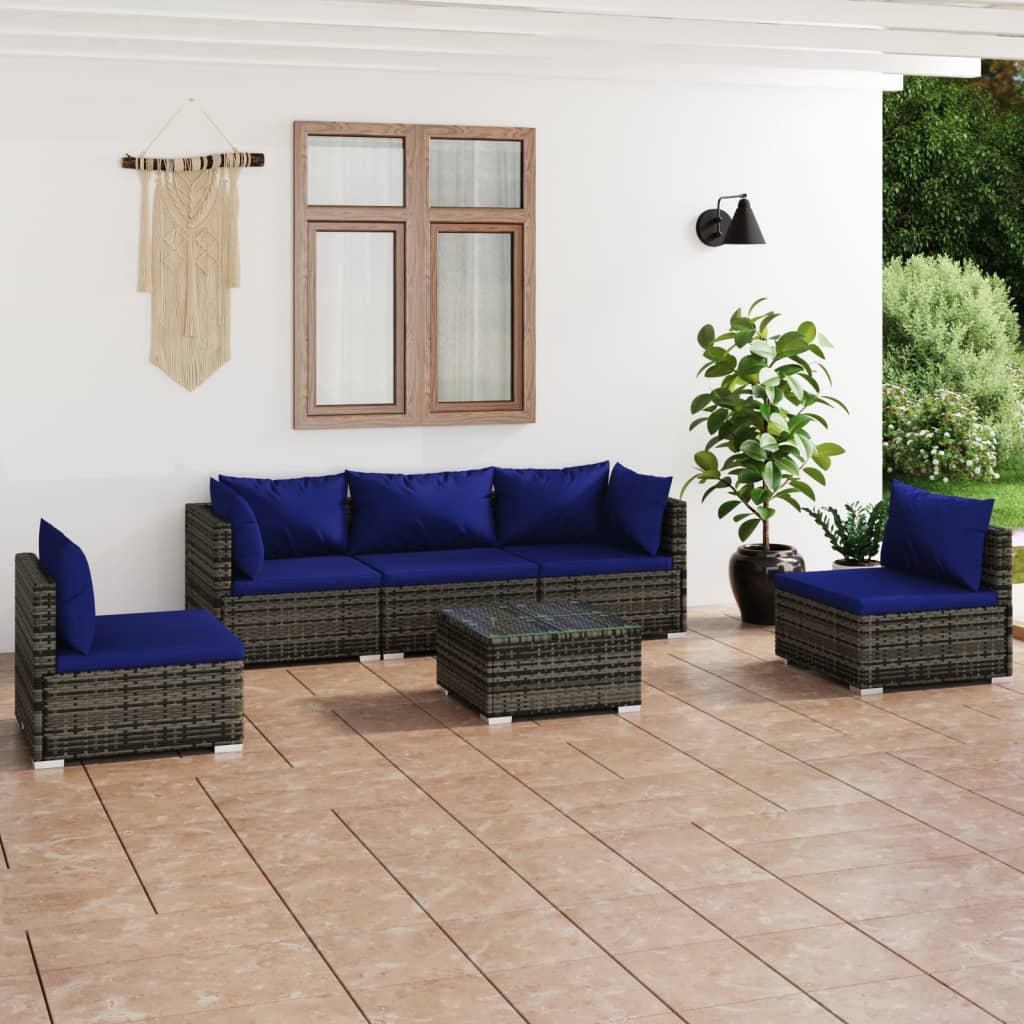 9 pcs conjunto lounge de jardim c/ almofadões vime PE cinzento