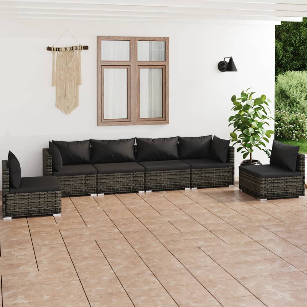 9 pcs conjunto lounge de jardim c/ almofadões vime PE cinzento