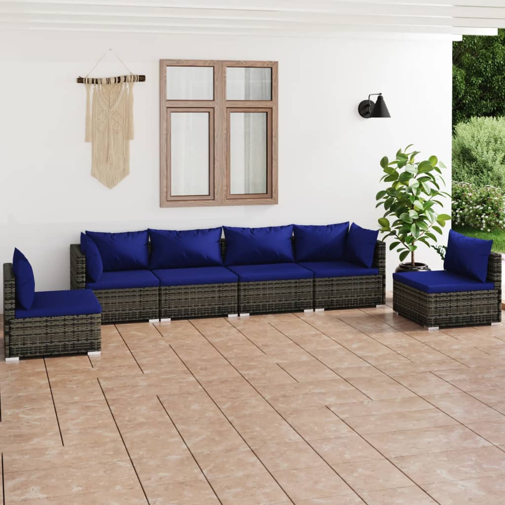 9 pcs conjunto lounge de jardim c/ almofadões vime PE cinzento