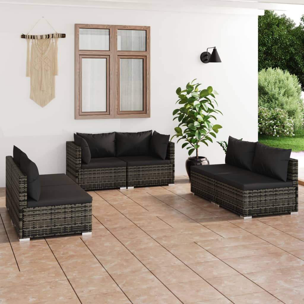 9 pcs conjunto lounge de jardim c/ almofadões vime PE cinzento