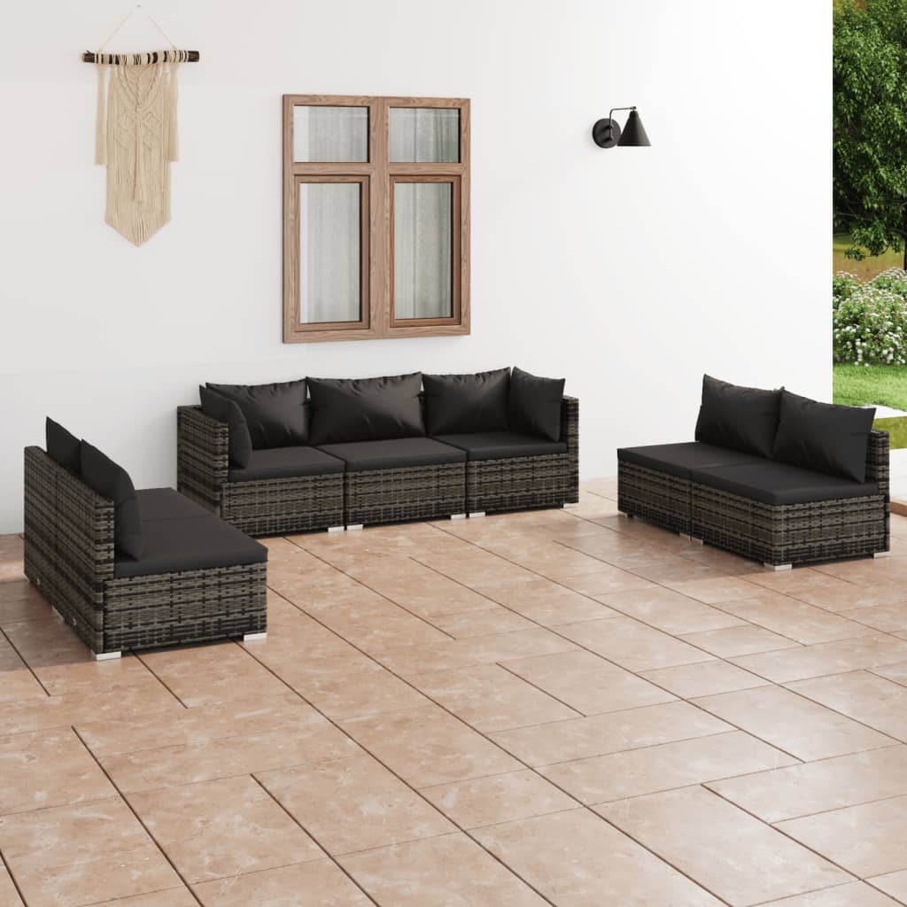 9 pcs conjunto lounge de jardim c/ almofadões vime PE cinzento