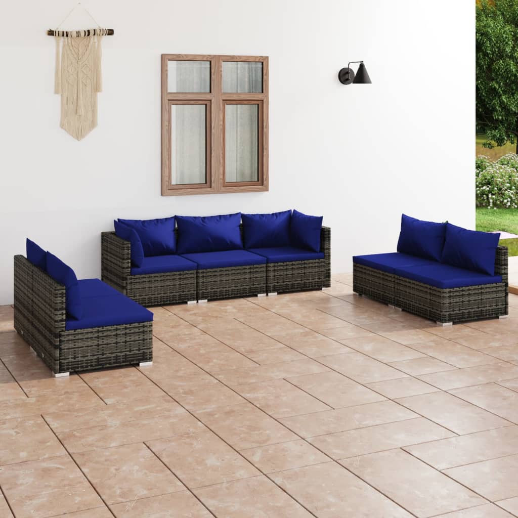 9 pcs conjunto lounge de jardim c/ almofadões vime PE cinzento