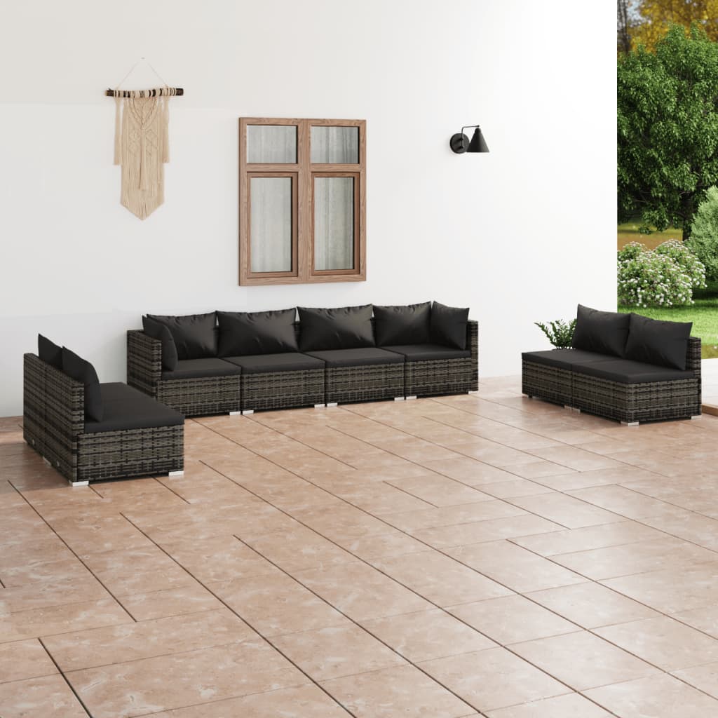 9 pcs conjunto lounge de jardim c/ almofadões vime PE cinzento