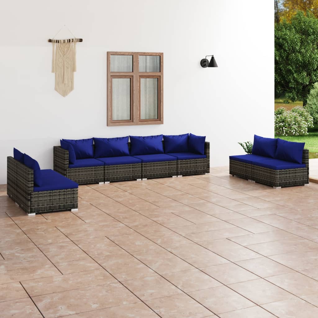 9 pcs conjunto lounge de jardim c/ almofadões vime PE cinzento