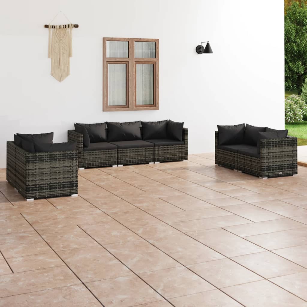 9 pcs conjunto lounge de jardim c/ almofadões vime PE cinzento