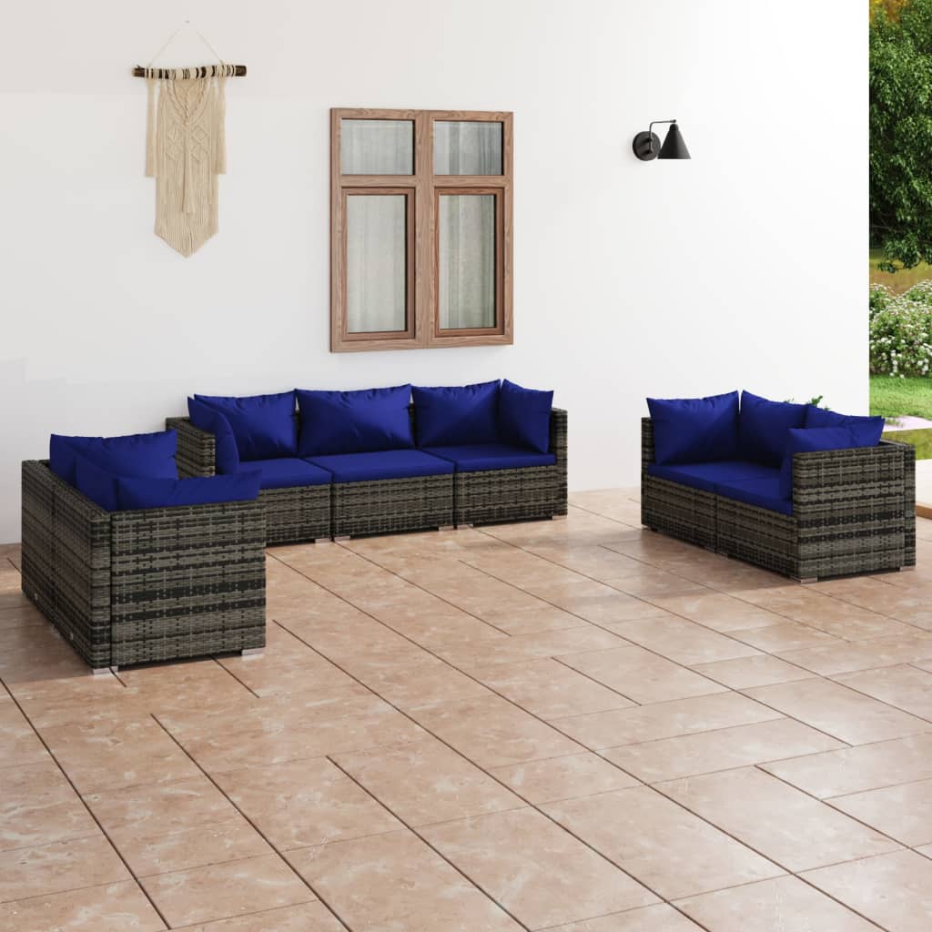 9 pcs conjunto lounge de jardim c/ almofadões vime PE cinzento
