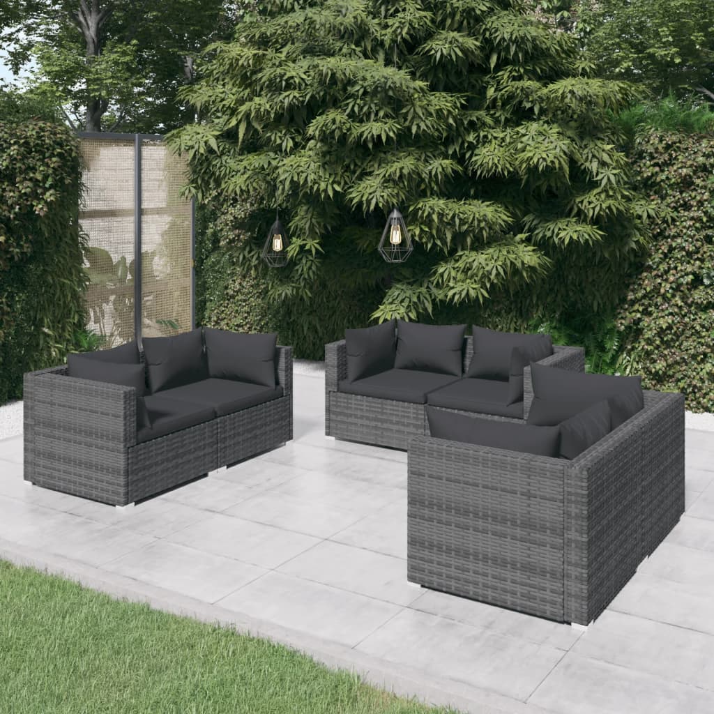 9 pcs conjunto lounge de jardim c/ almofadões vime PE cinzento