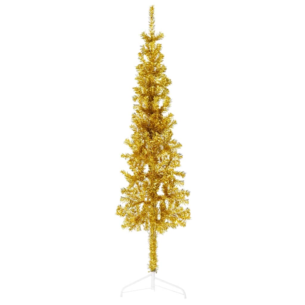 Meia árvore de Natal fina com suporte 120 cm dourado