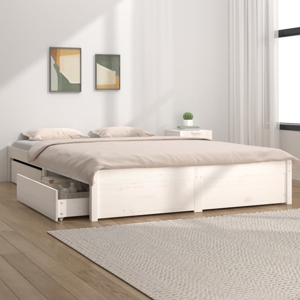 Estrutura cama c/ gavetas 180x200 cm tamanho Super King branco