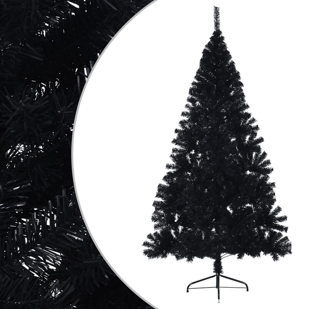 Meia árvore de Natal artificial com suporte 210 cm PVC preto
