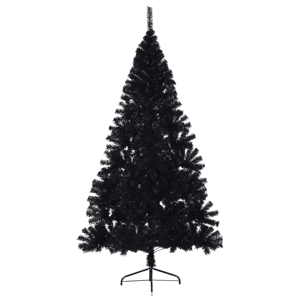 Meia árvore de Natal artificial com suporte 210 cm PVC preto