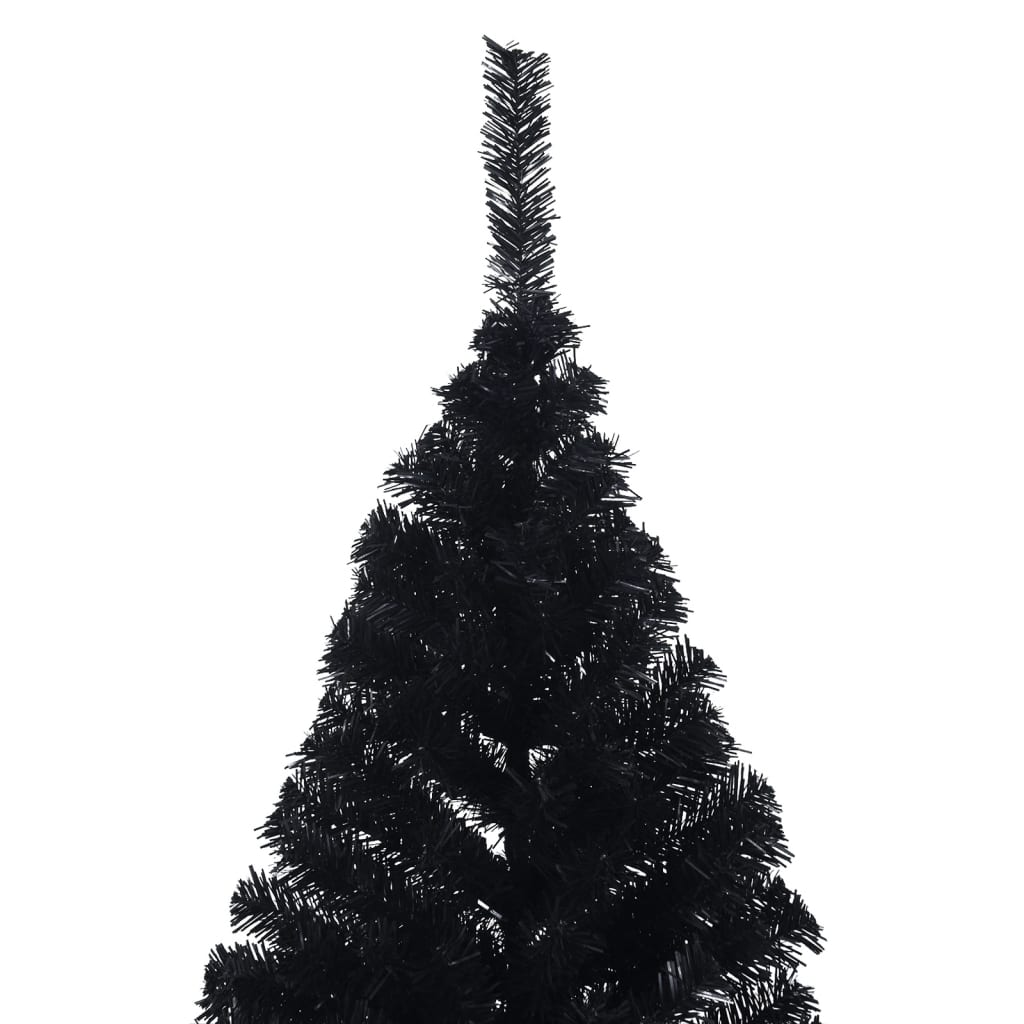 Meia árvore de Natal artificial com suporte 210 cm PVC preto