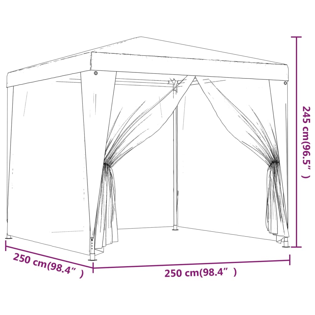 Tenda festas c/ 4 paredes laterais rede 2,5x2,5m PEAD vermelho
