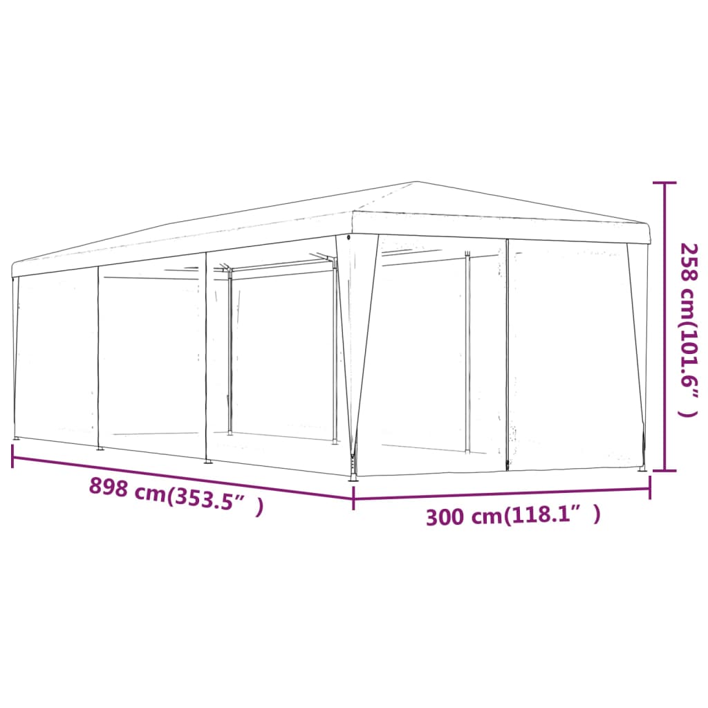 Tenda para festas c/ 8 paredes laterais em rede 3x9 m PEAD azul