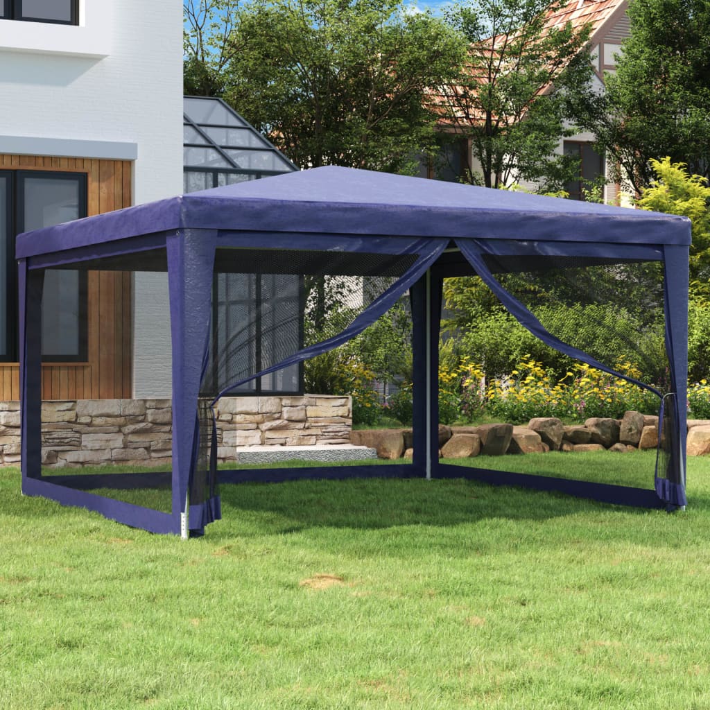 Tenda para festas c/ 4 paredes laterais em rede 4x4 m PEAD azul