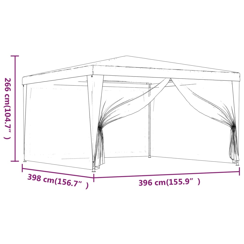 Tenda p/ festas c/ 4 paredes laterais em rede 4x4 m PEAD verde