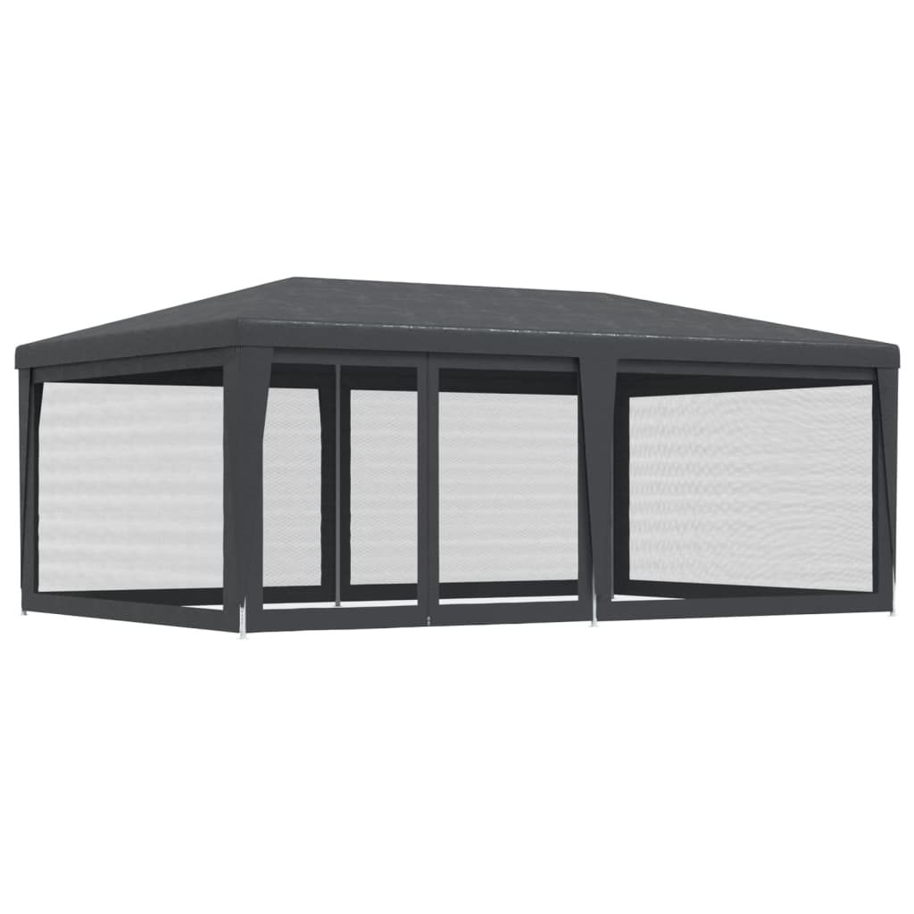 Tenda festas c/ 6 paredes laterais em rede 6x4 m PEAD antracite