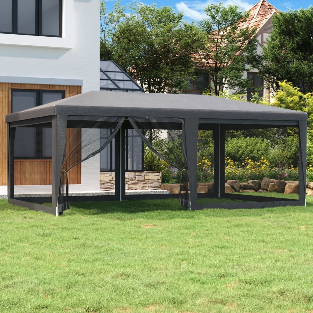 Tenda festas c/ 6 paredes laterais em rede 6x4 m PEAD antracite