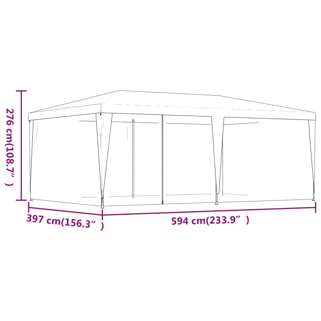 Tenda p/ festas c/ 6 paredes laterais rede 6x4 m PEAD vermelho