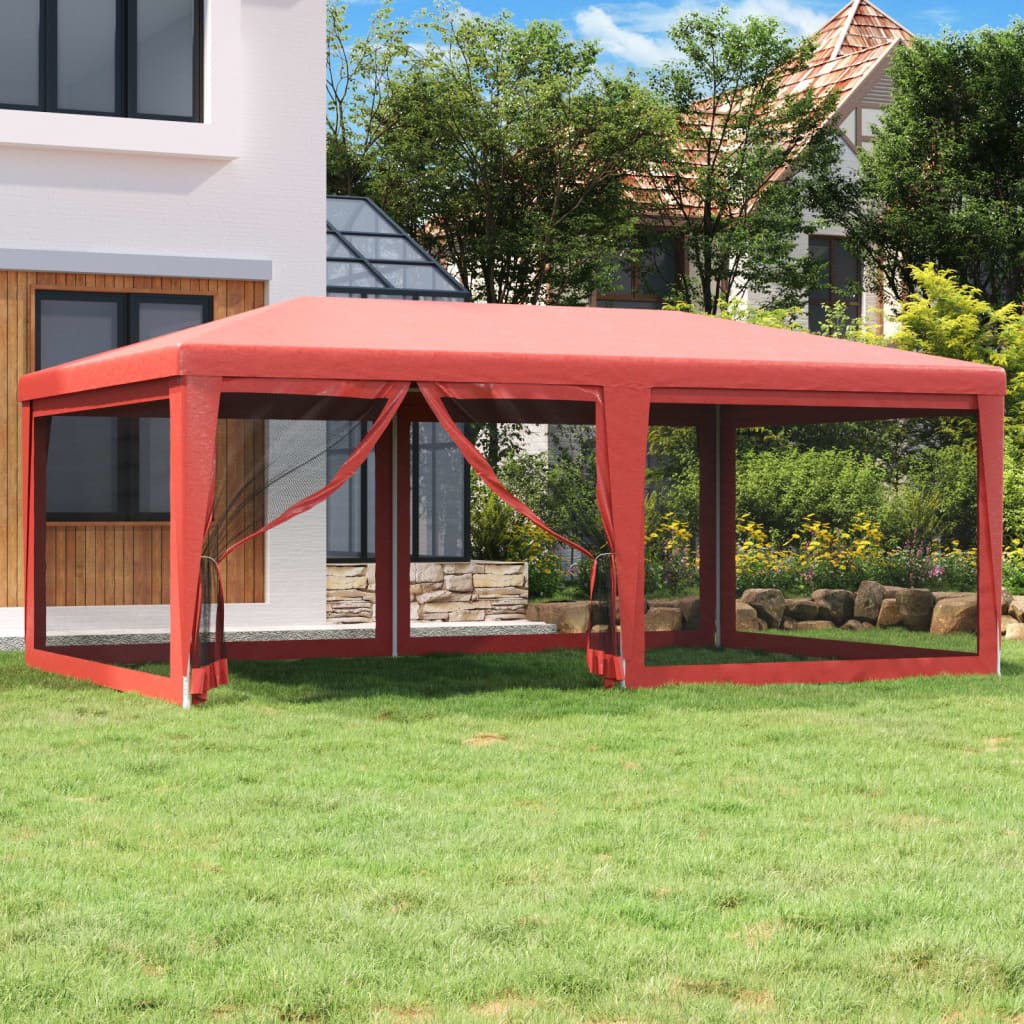 Tenda p/ festas c/ 6 paredes laterais rede 6x4 m PEAD vermelho