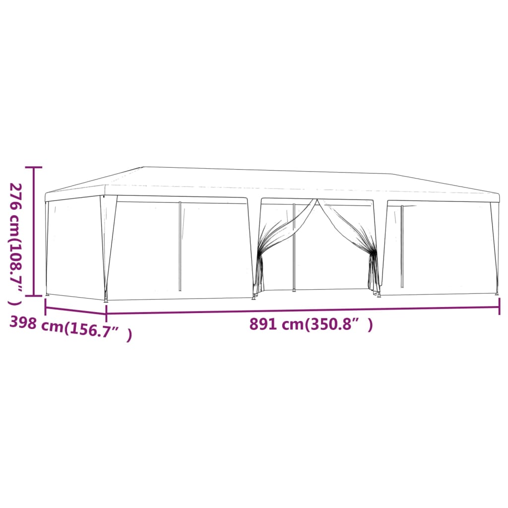 Tenda para festas c/ 8 paredes laterais em rede 9x4 m PEAD azul