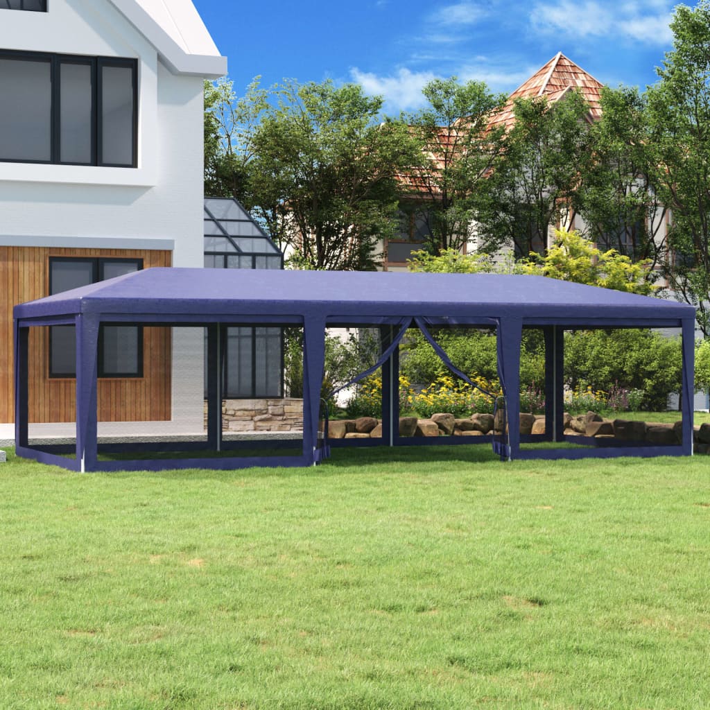 Tenda para festas c/ 8 paredes laterais em rede 9x4 m PEAD azul