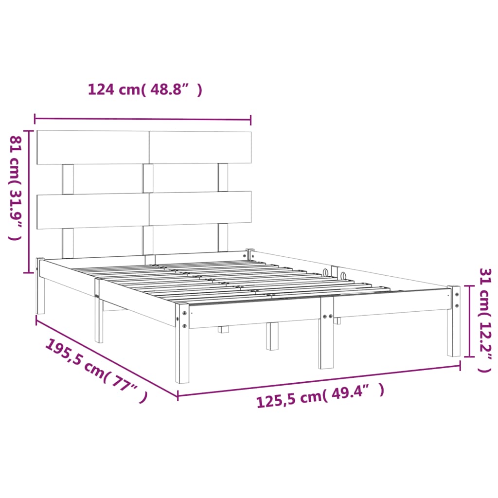 Estrutura cama pequena casal 120x190 cm pinho maciço branco