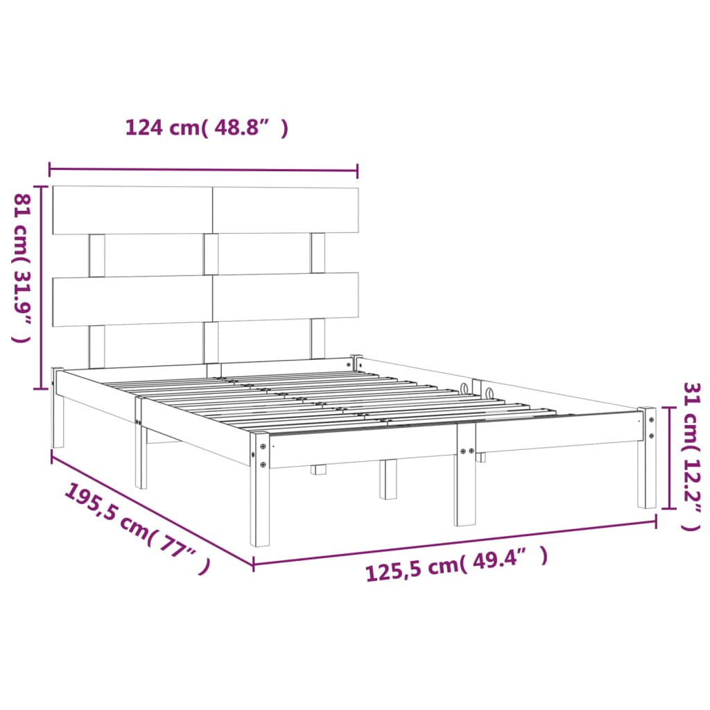 Estrutura cama pequena casal 120x190 cm pinho maciço branco