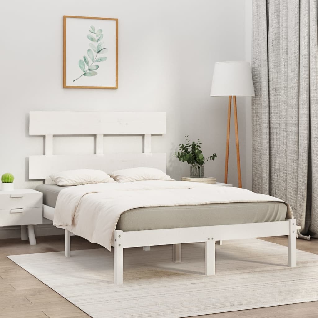 Estrutura cama pequena casal 120x190 cm pinho maciço branco