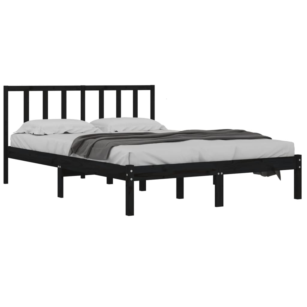 Estrutura de cama king 150x200 cm pinho maciço preto