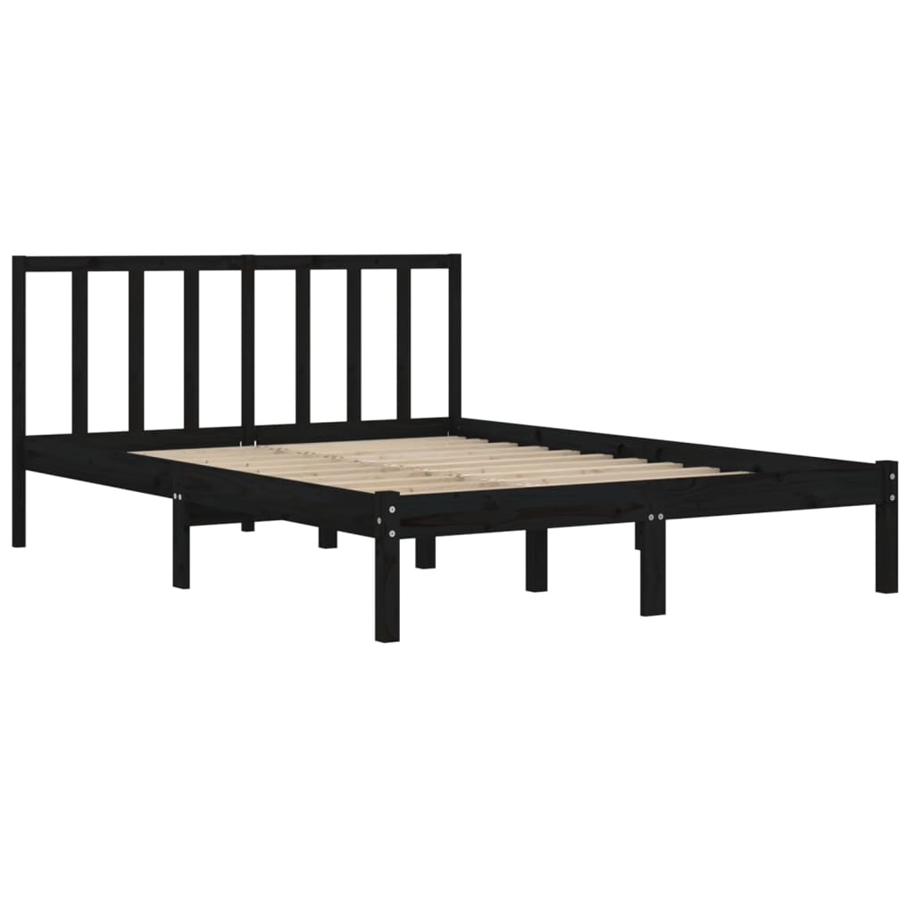 Estrutura de cama king 150x200 cm pinho maciço preto